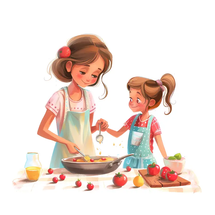 Mother and Daughter Cooking Together