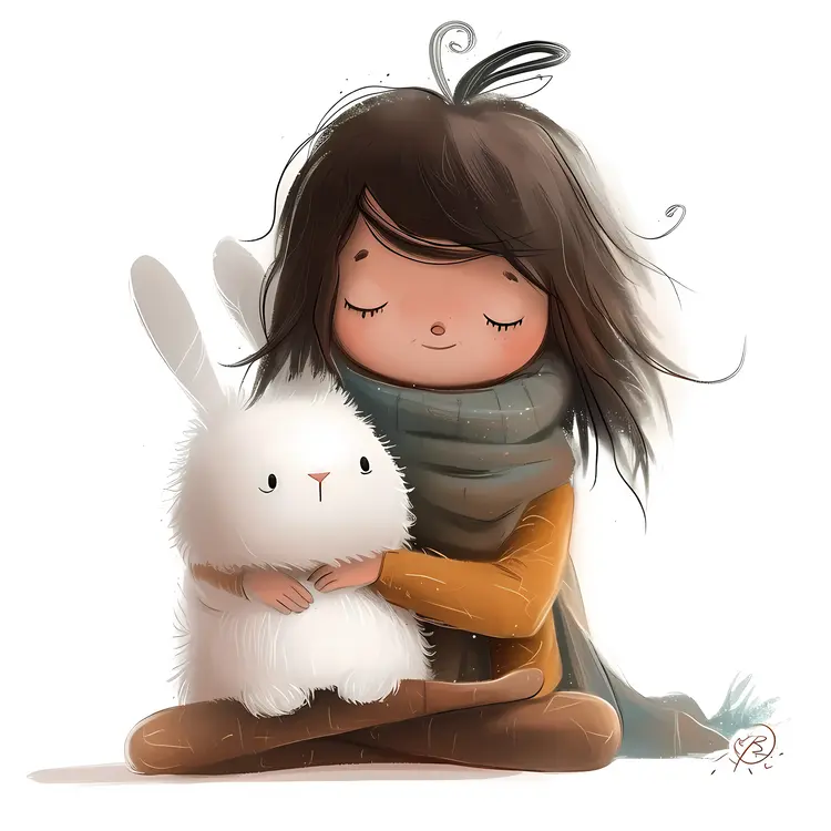 Girl Hugging a Cute White Bunny