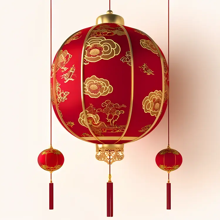 Red Chinese Lantern with Golden Patterns