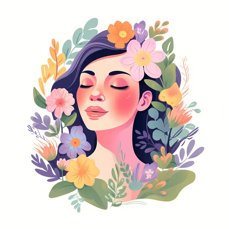 Woman with Floral Background