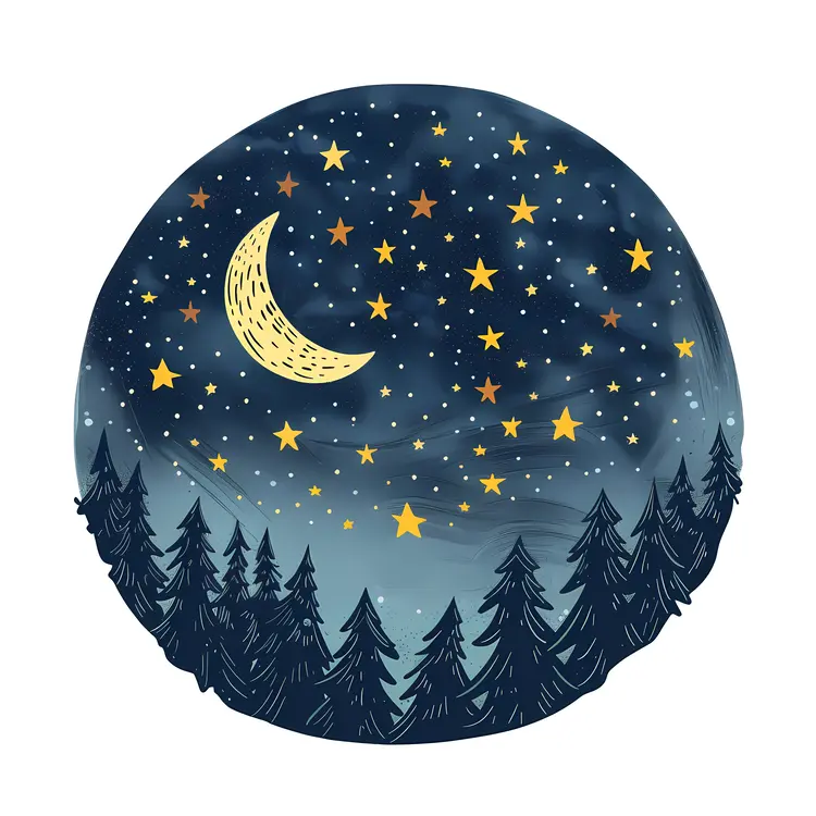 Starry Night Sky with Moon and Stars