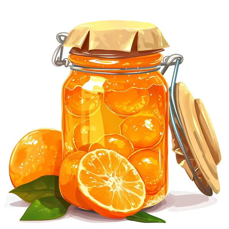 Orange Marmalade in a Jar with Whole and Sliced Oranges
