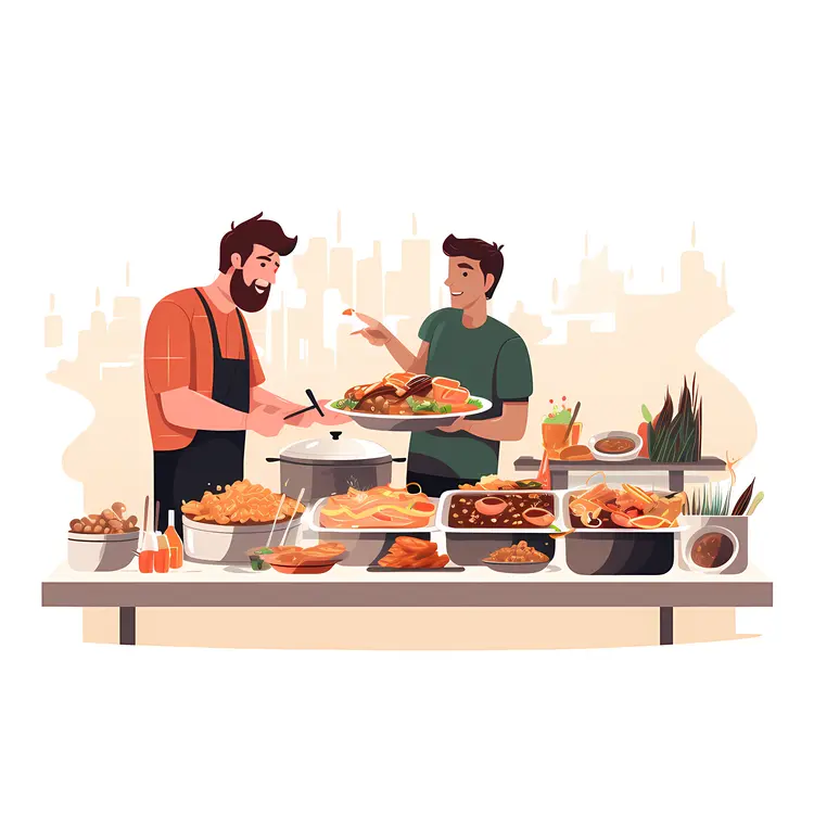 Men Serving at Buffet