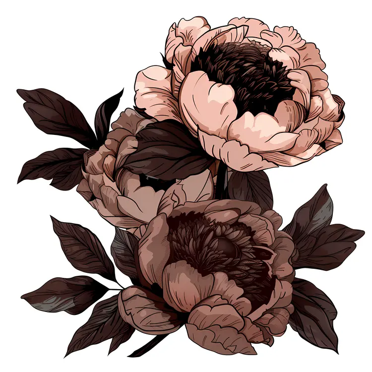 Brown Peonies Illustration