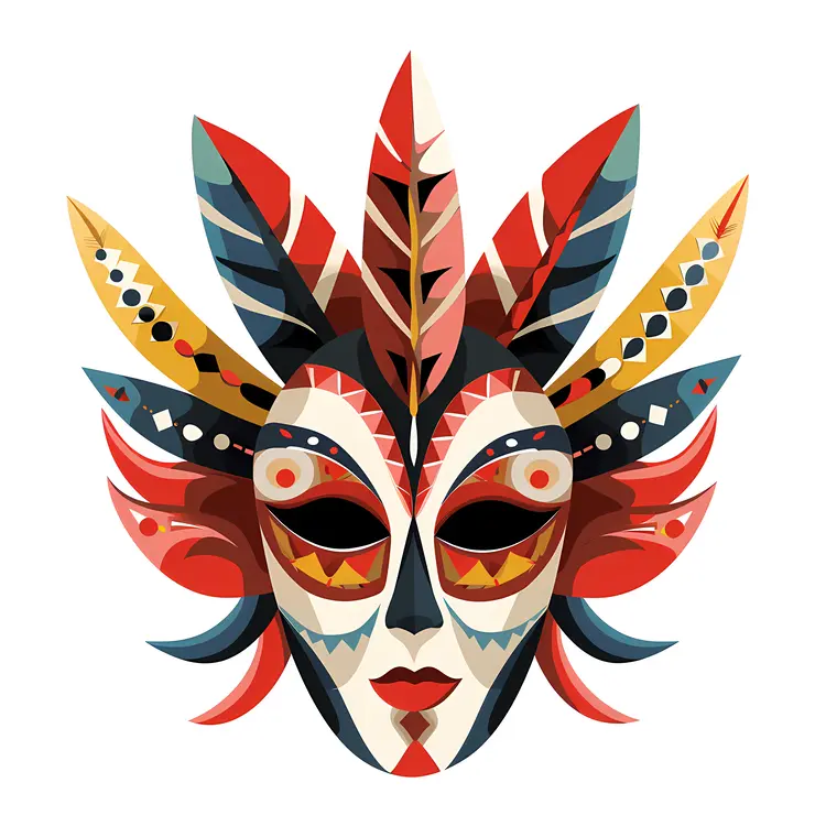 Tribal Mask with Colorful Feathers