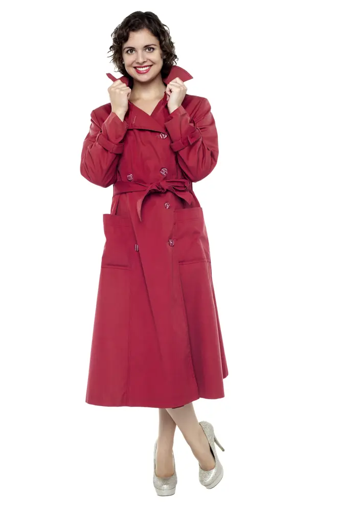 Woman in Red Coat with High Heels