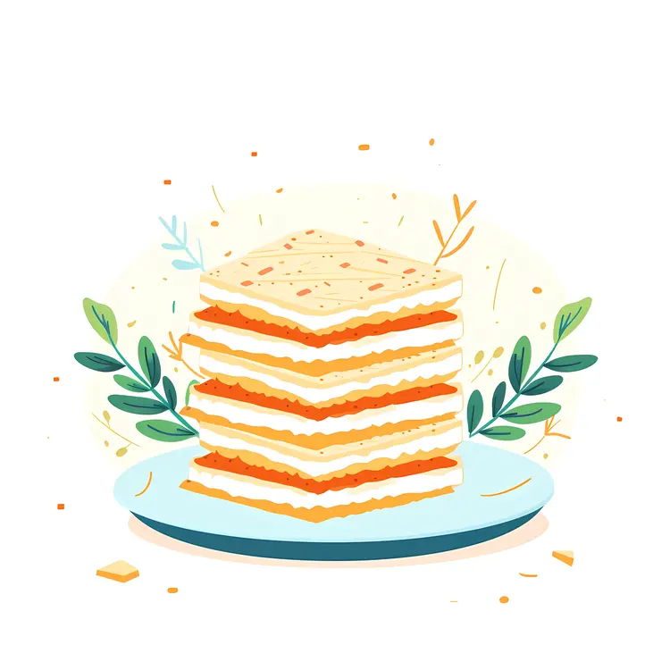 Layered Crackers on Plate Illustration