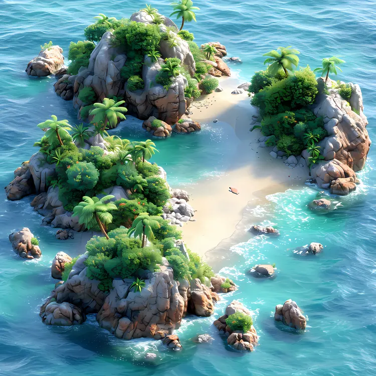 Tropical Island with Lush Vegetation