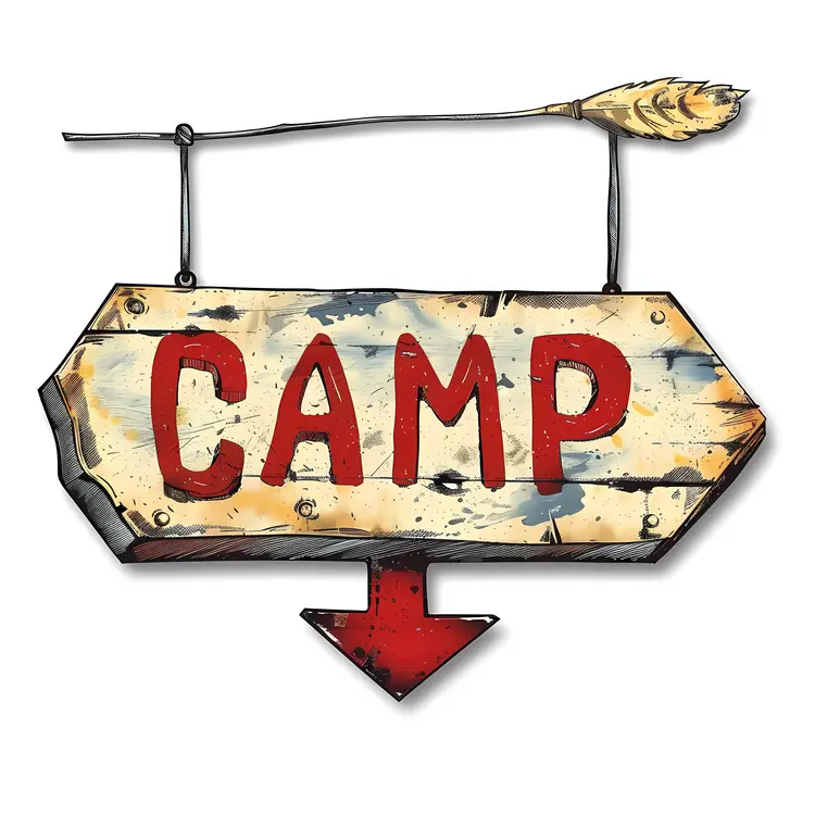 Wooden Camp Sign with Arrow