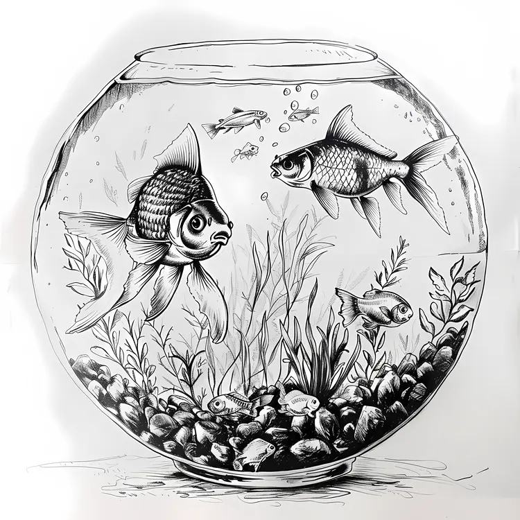 Black and White Goldfish Illustration