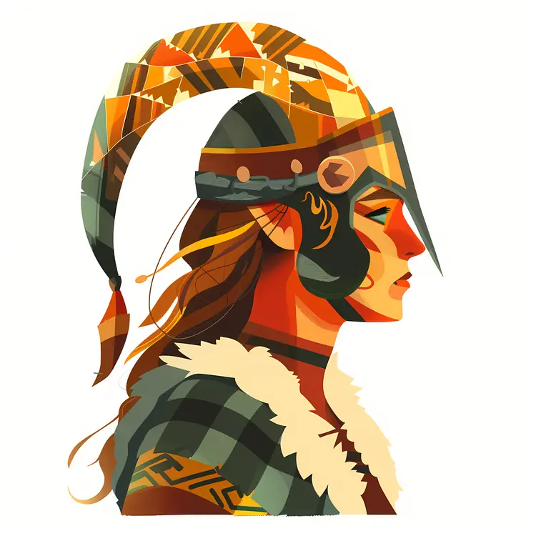 Colorful Viking Woman with Horned Helmet