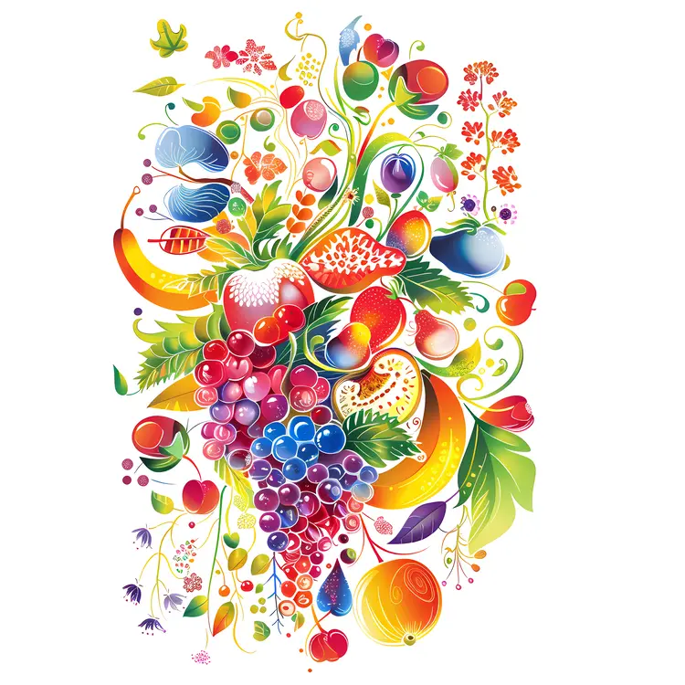 Colorful Fruit and Floral Illustration