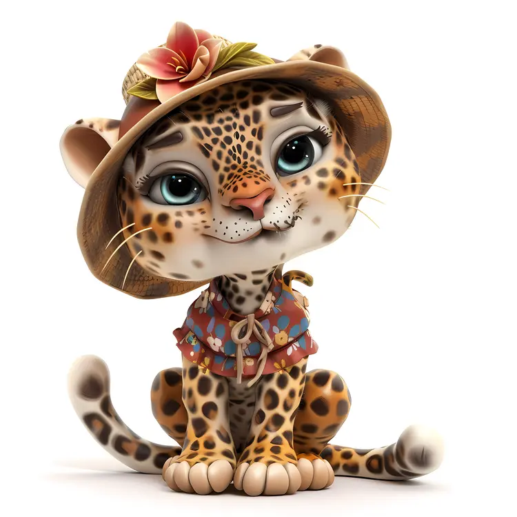 Cute Leopard with Flower Hat and Shirt