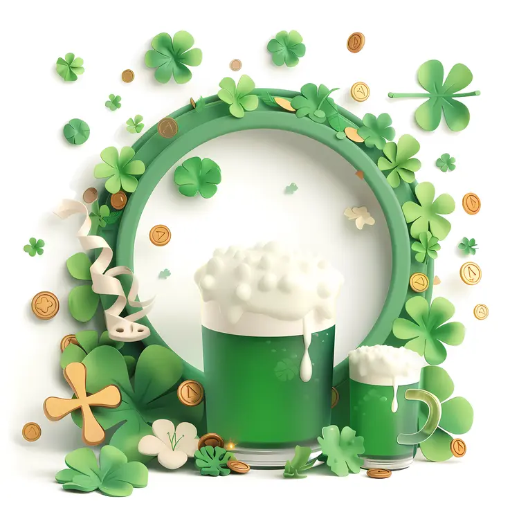 Green Beer with Clover and Coins