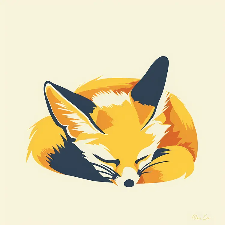 Sleeping Fennec Fox Curled Up
