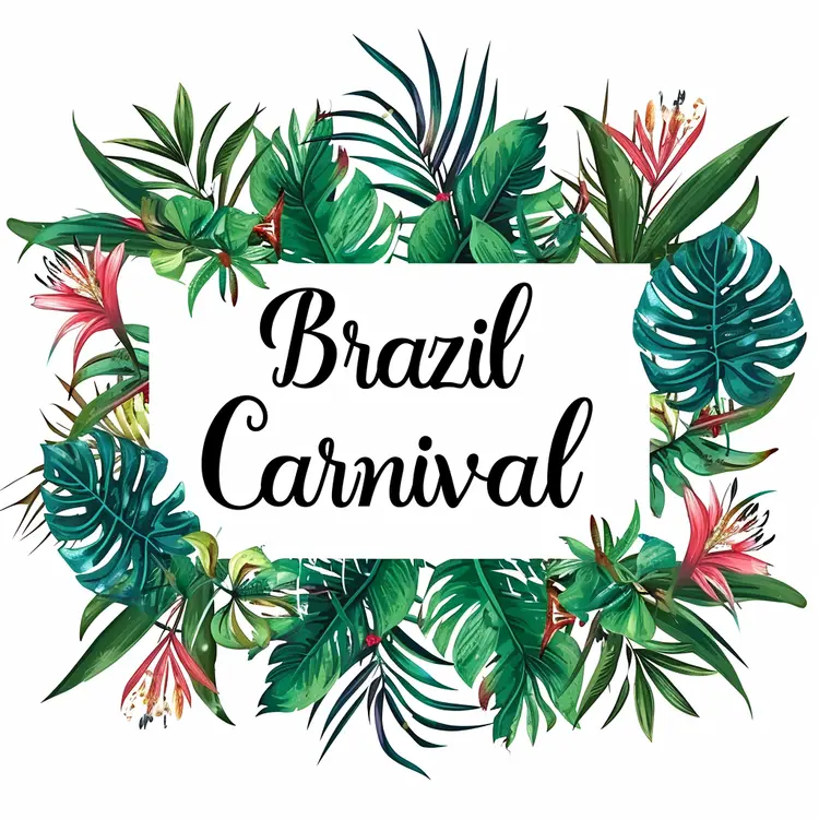 Tropical Leaves and Flowers for Brazil Carnival