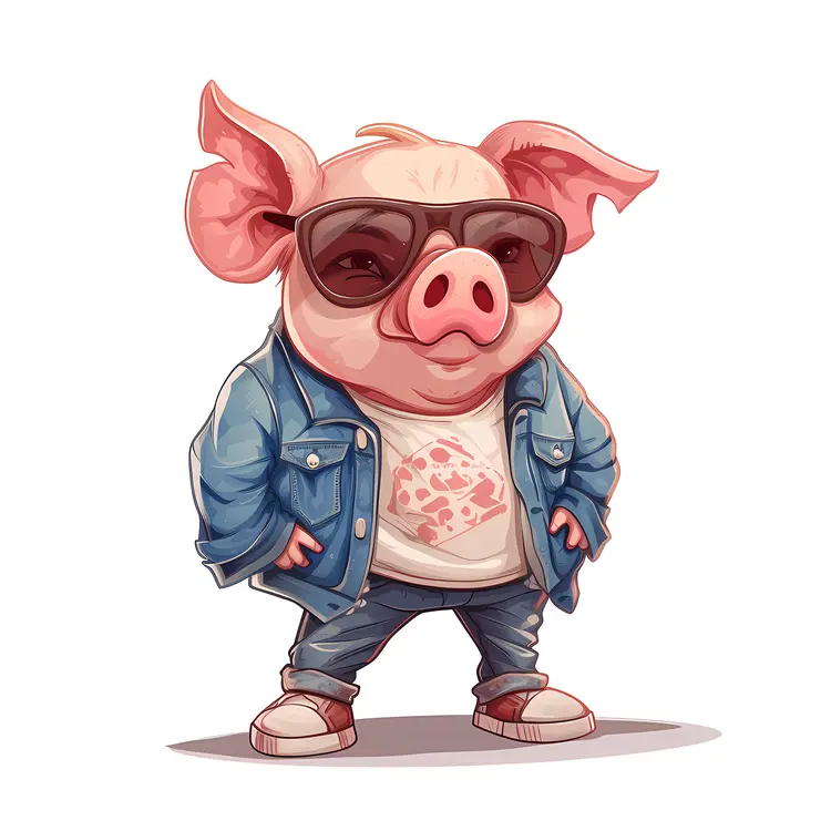 Cool Pig in Sunglasses and Jacket