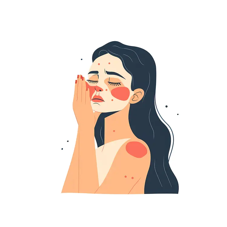 Illustration of Woman with Skin Rash and Redness