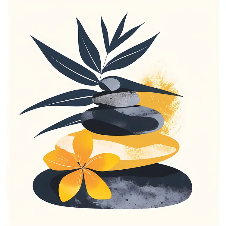 Zen Stacked Stones with Yellow Flower