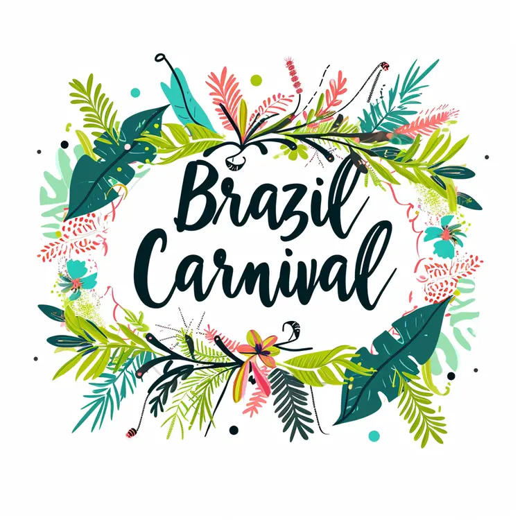 Colorful Tropical Leaves and Flowers for Brazil Carnival