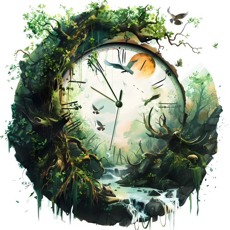 Nature-Inspired Clock with Forest and Birds