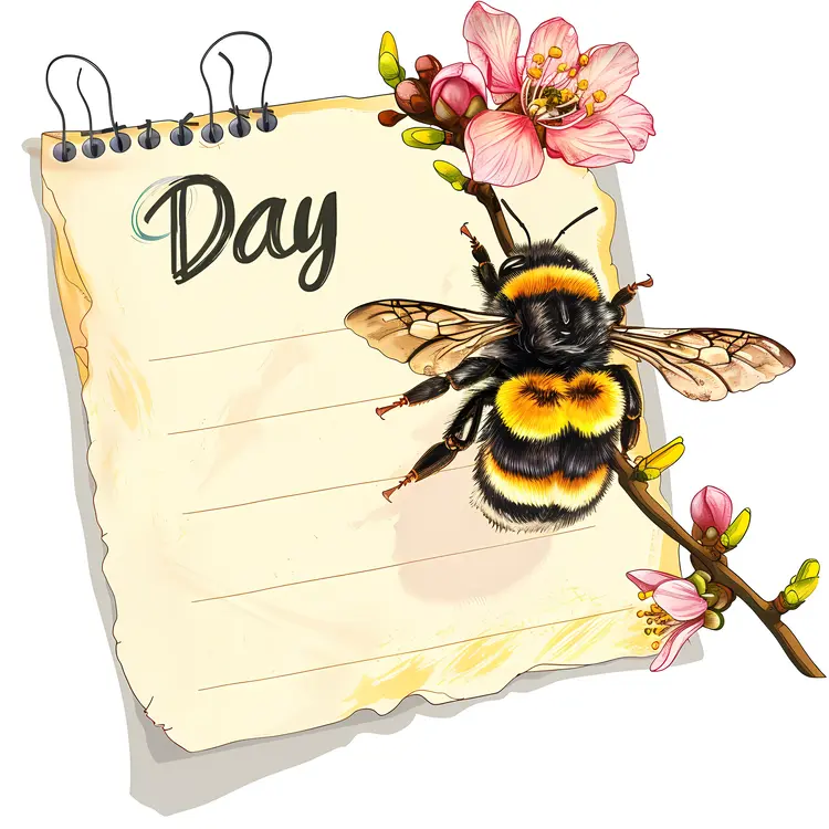 Realistic Bee Day with Bee and Flowers