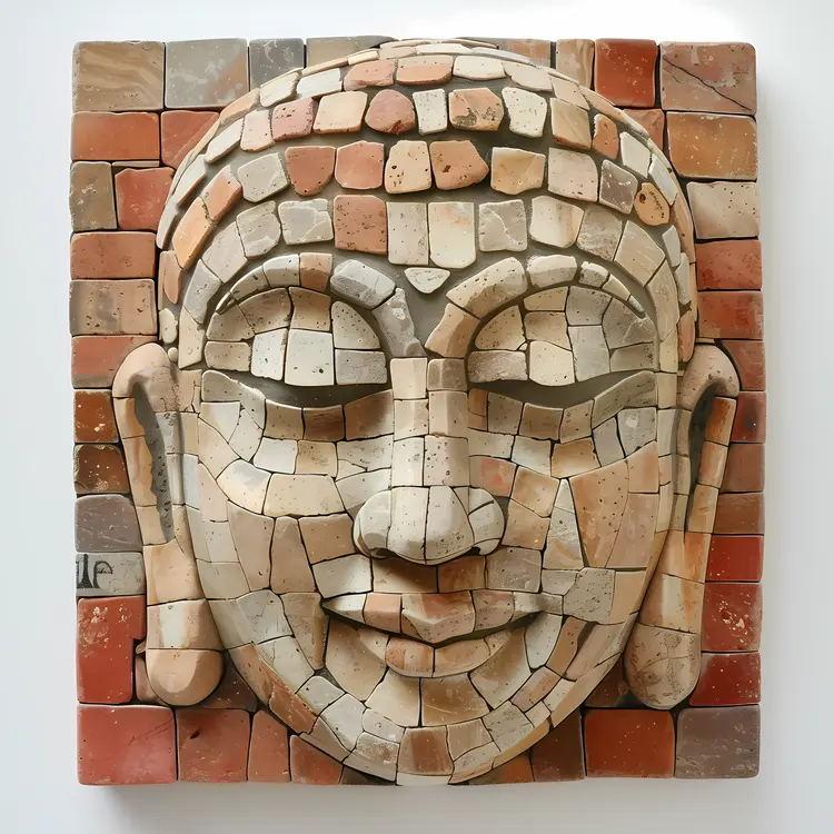Buddha Head Sculpture in Mosaic Style