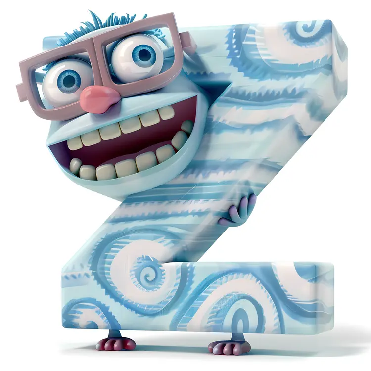 Blue Letter Z Cartoon Character with Glasses