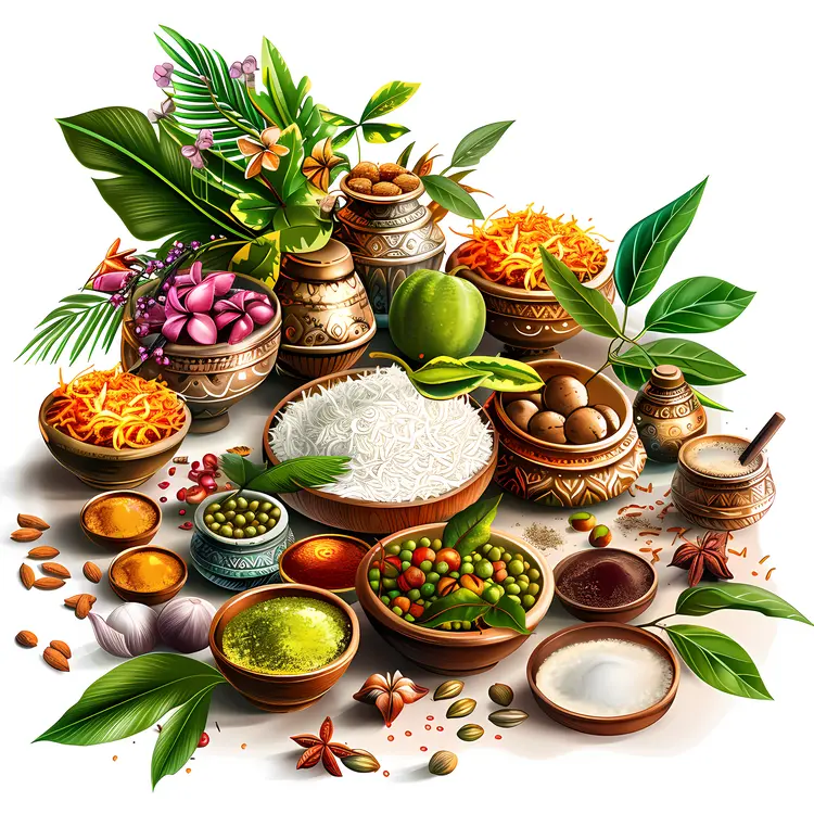 Traditional Indian Food with Rice and Spices