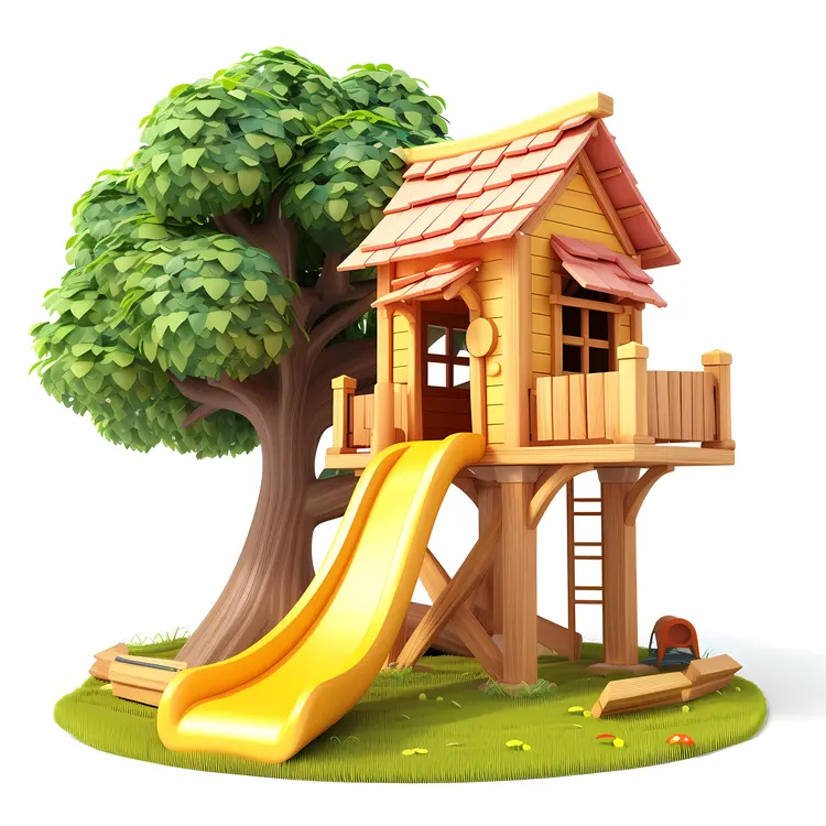 Cute Treehouse with Slide