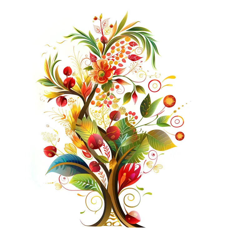 Colorful Tree with Flowers and Fruits