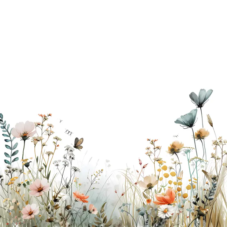 Wildflowers and Butterflies in a Field