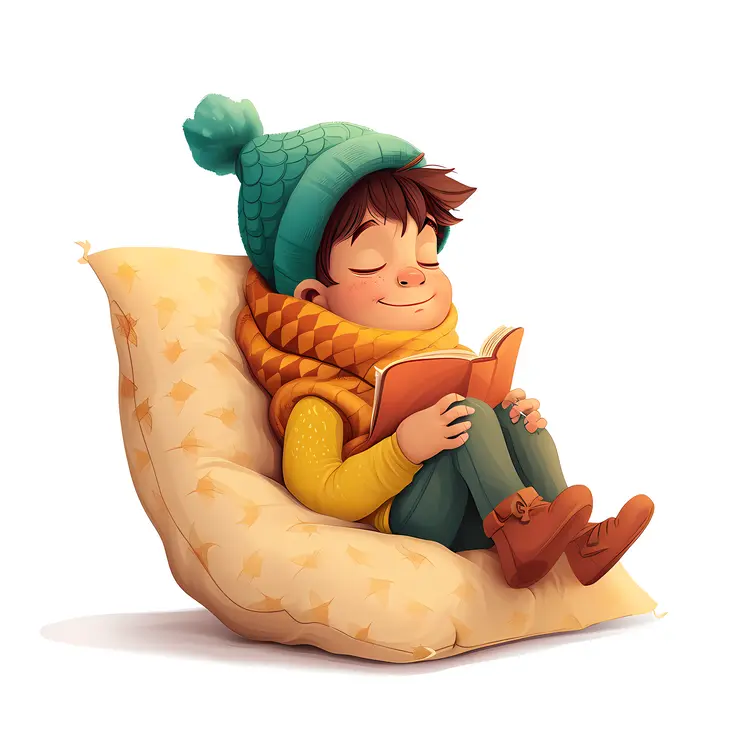 Boy Reading Book on Cushion