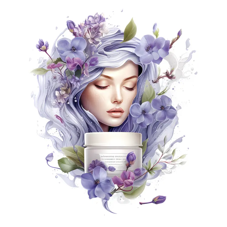 Beautiful Woman with Purple Flowers Illustration