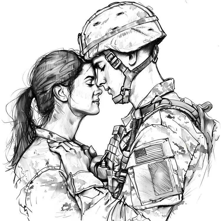 Military Couple in Tender Moment