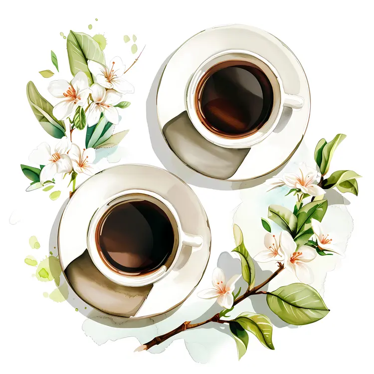 Morning Coffee Cups with Floral Design