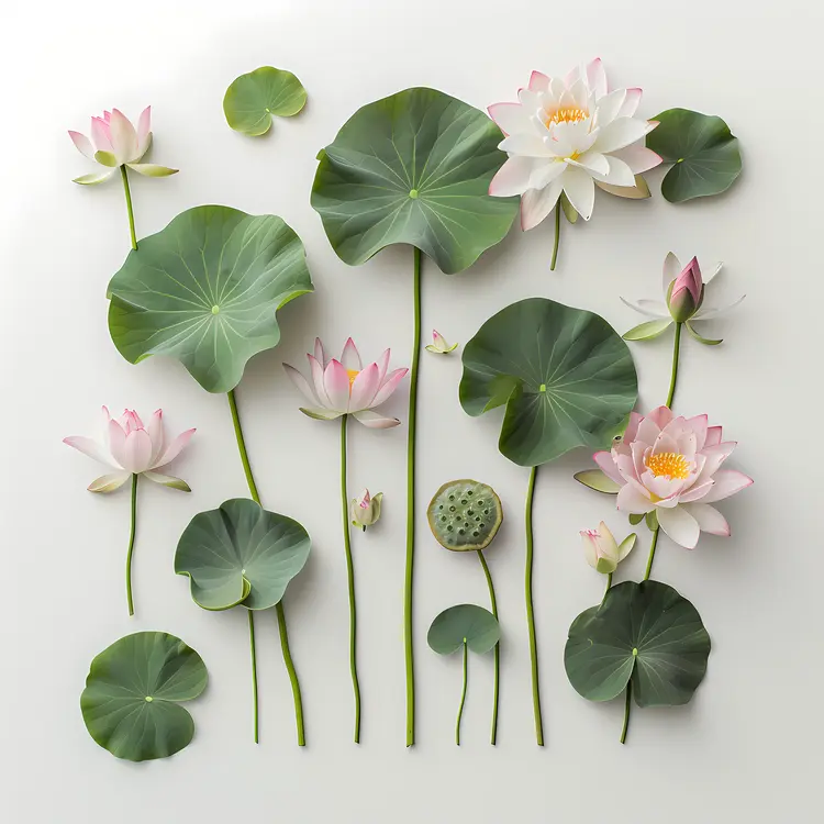 Beautiful Lotus Flowers and Leaves