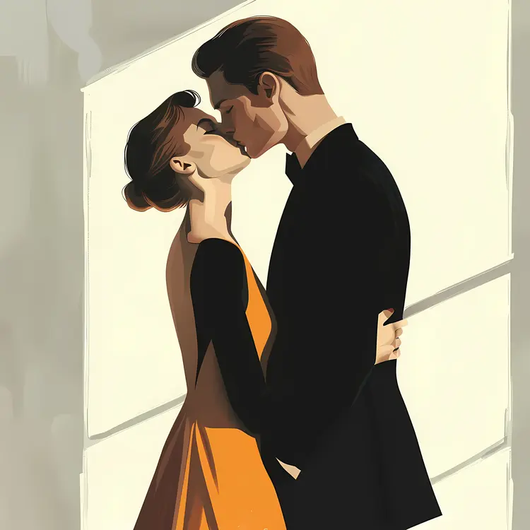 Stylish Couple Kissing Illustration