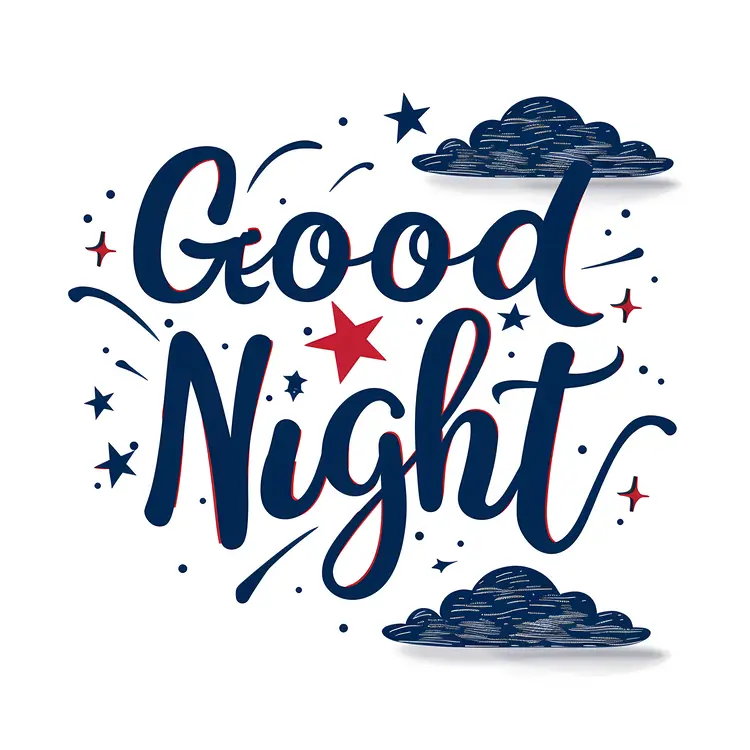 Good Night Text with Stars and Clouds