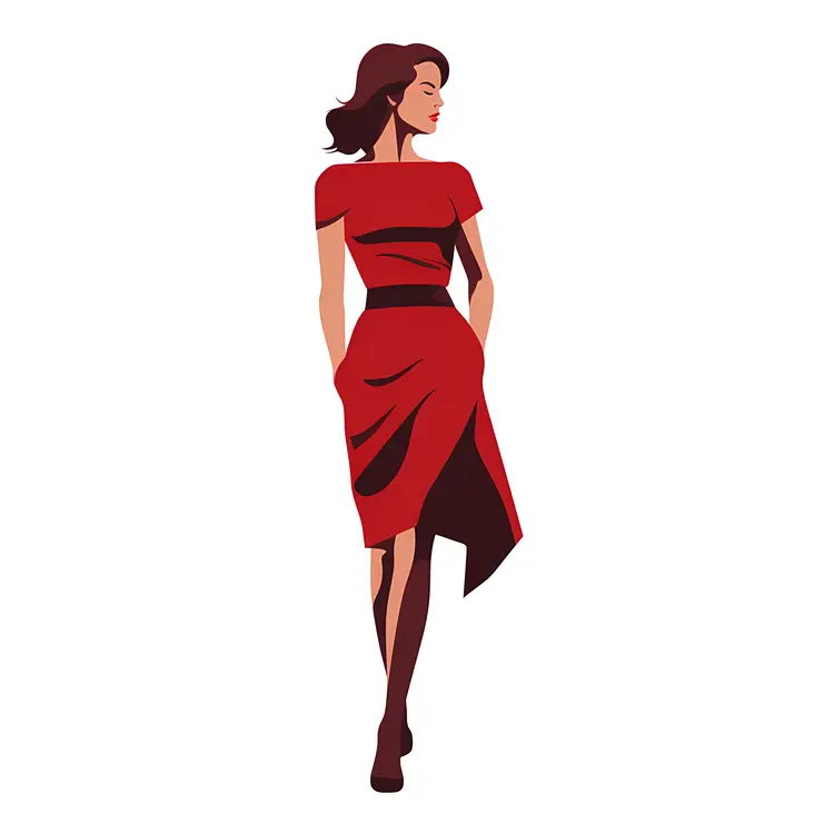 Elegant Woman Walking in Red Dress