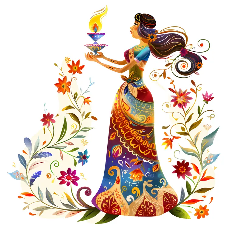 Traditional Indian Dress with Lamp