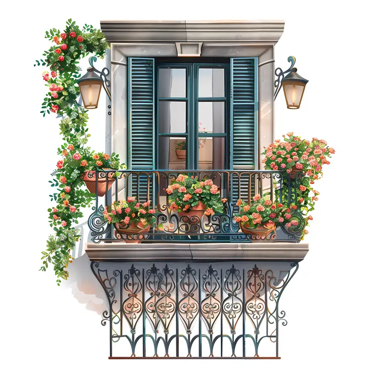 Charming Balcony with Flowers