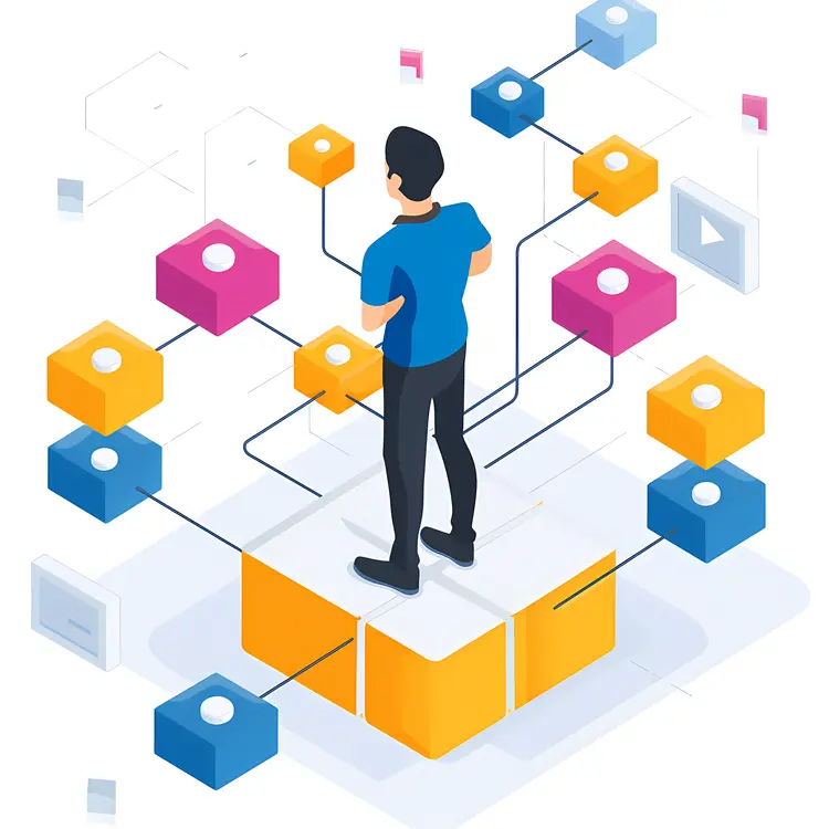 Man Navigating a Network of Connections