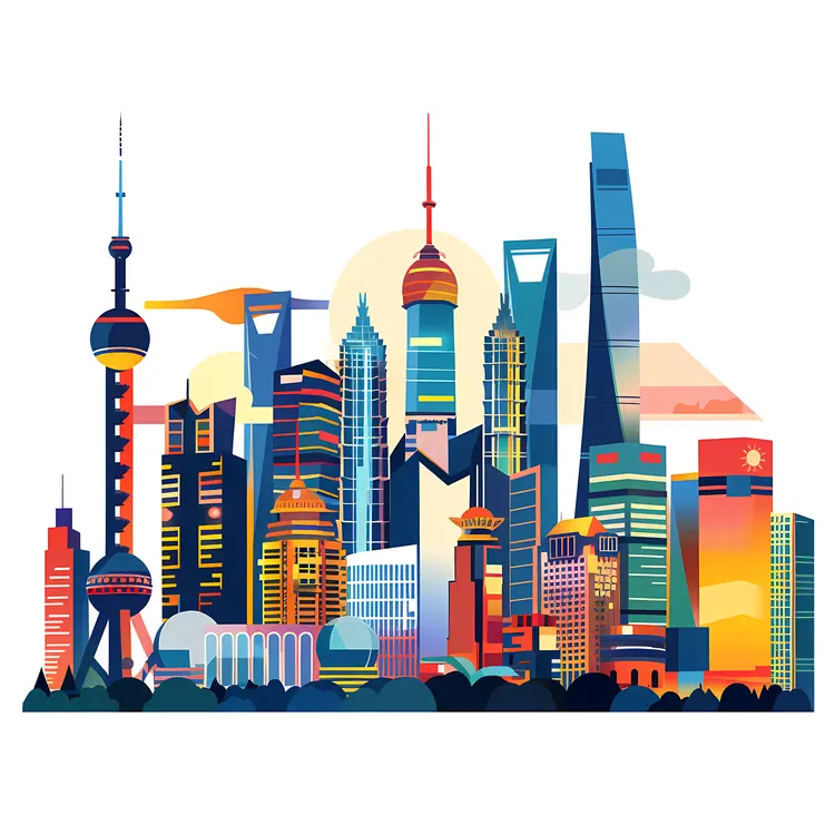 Colorful Cityscape with Reflection