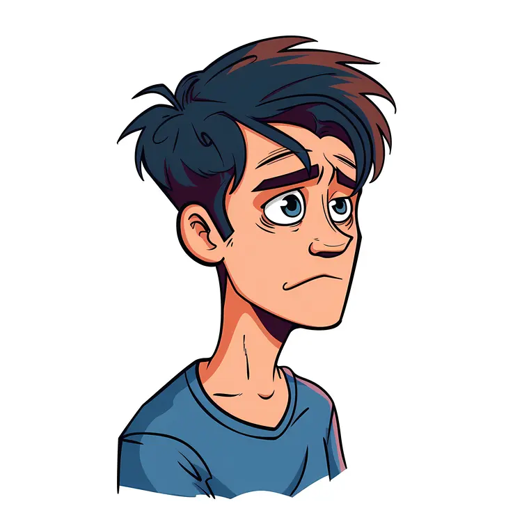 Sad Boy in Blue Shirt