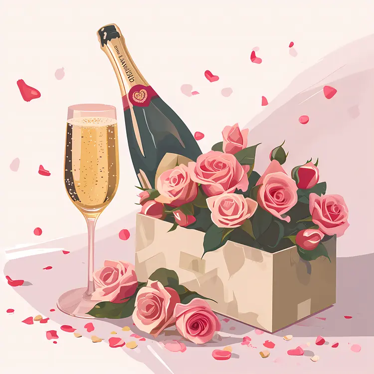 Champagne and Roses for a Romantic Celebration