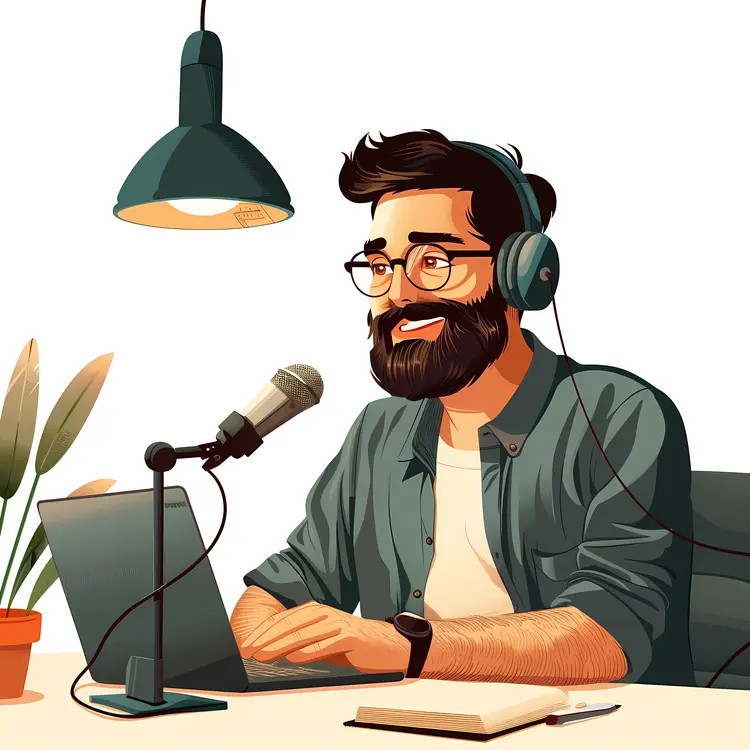 Podcaster with Headphones and Microphone