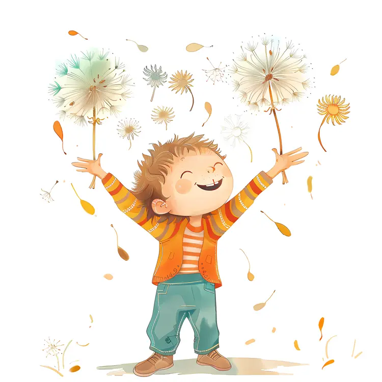 Happy Boy with Dandelions