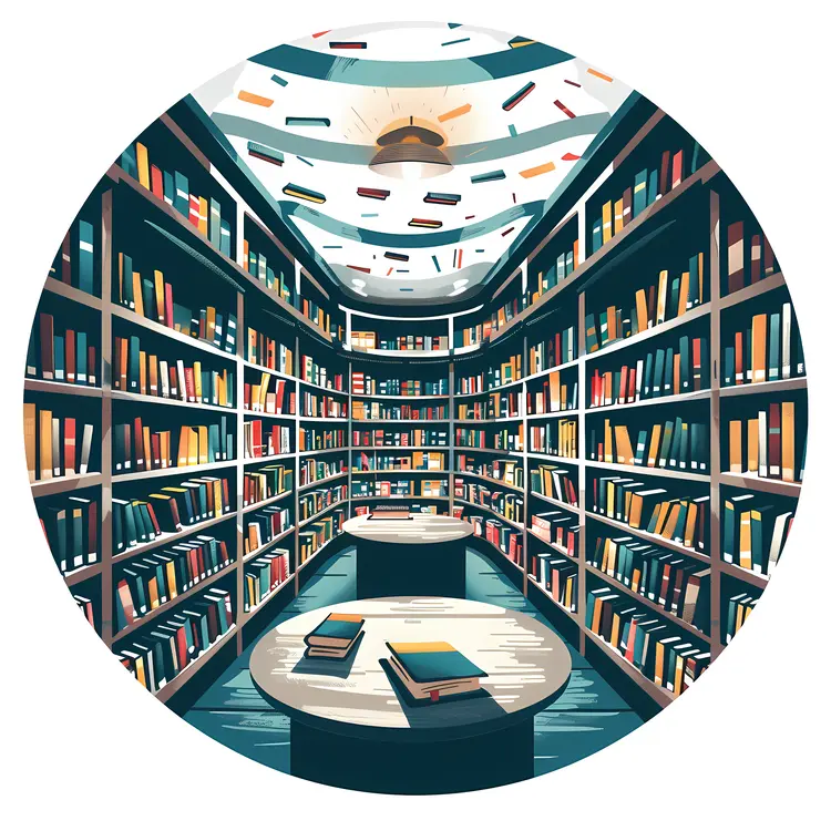 Library Interior with Bookshelves