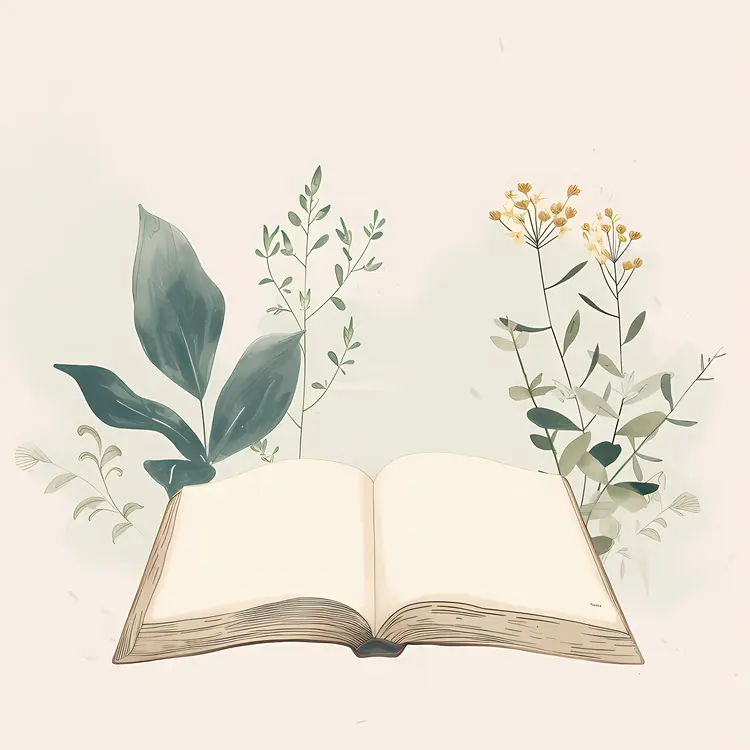 Open Book with Plants